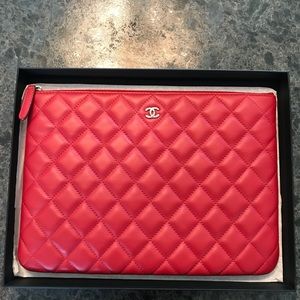 Chanel large red caviar clutch